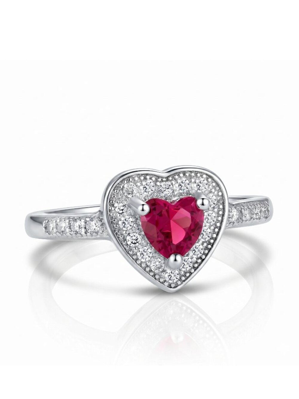 Heart Halo Ring, Size 7 Valentines Gift Red Ruby Gemstone